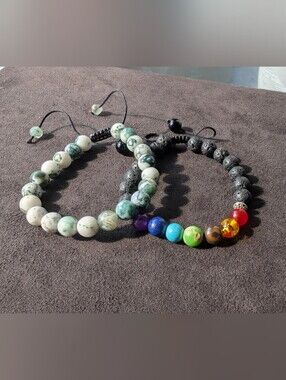 Bohemian Rainbow 7 Chakra Lava Bead & Moss Agate Bracelet Set